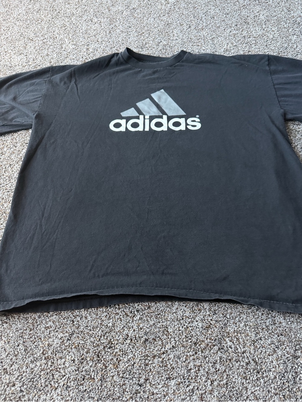 Vintage 90s Adidas Big Logo Black T Shirt USA Made XXL 2XL Faded Boxy blue tag